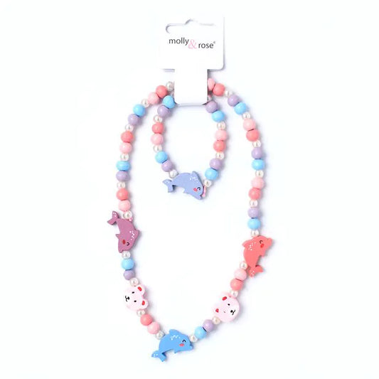 Dolphin Bead Necklace & Bracelet Set