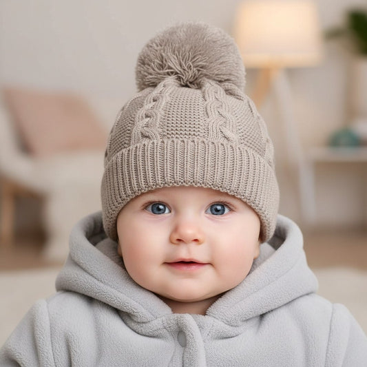 Beige Cable Knit Bobble Hat