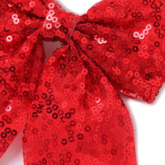 Red Sequin Bow Barrette Clip With Tails