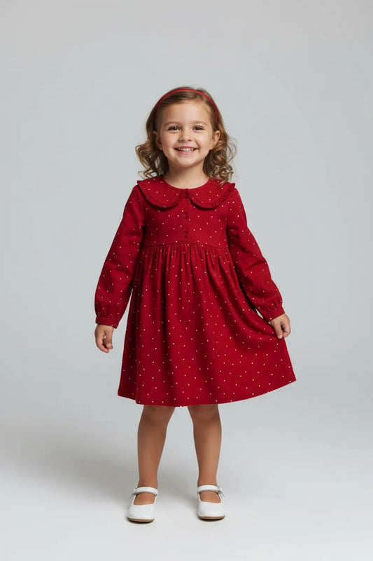 Girls Polka Dot Long Sleeved Dress