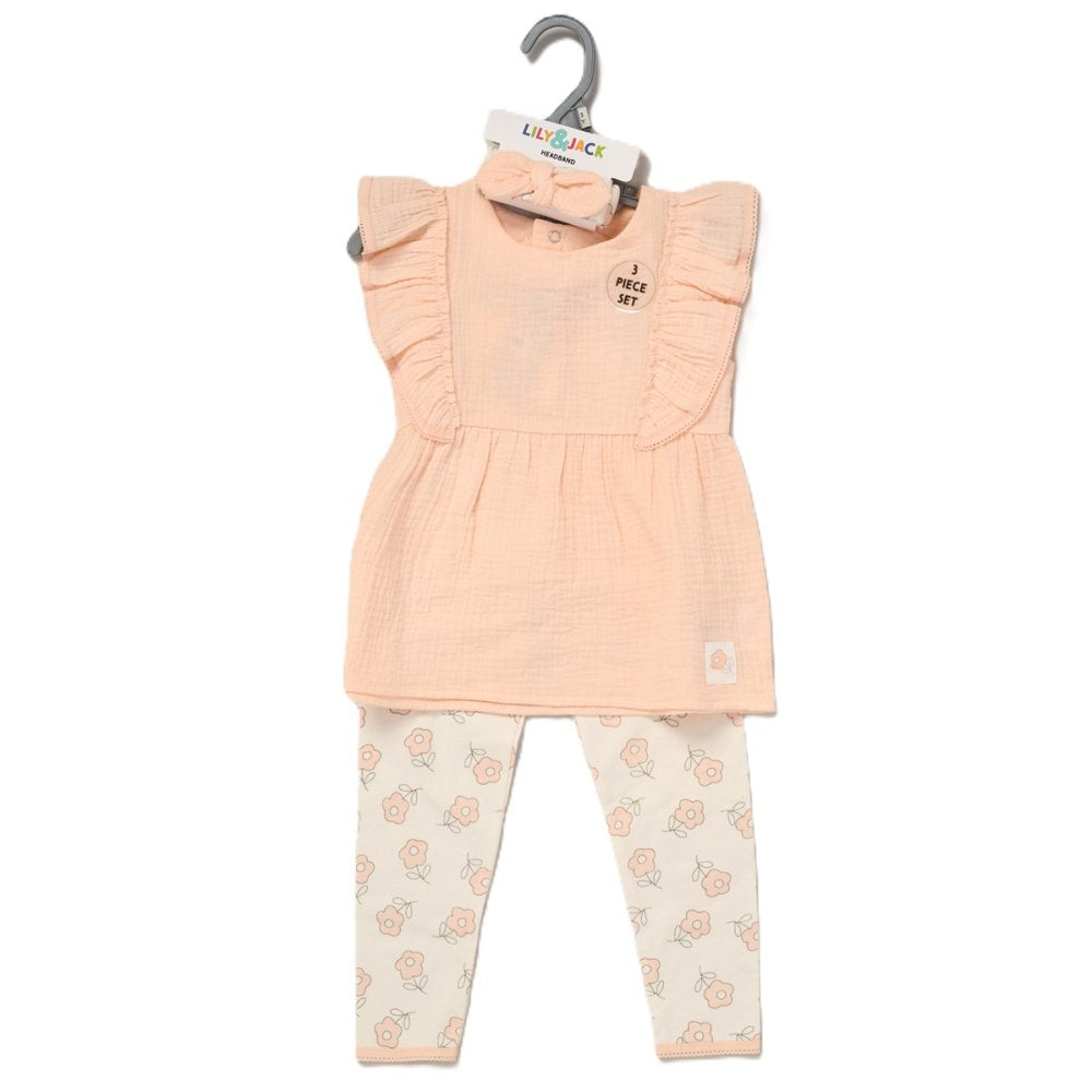 Girls Muslin Top, Leggings & Headband Outfit