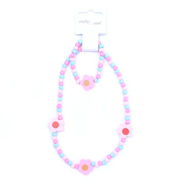 Flower Stretch Bead Necklace & Bracelet Set