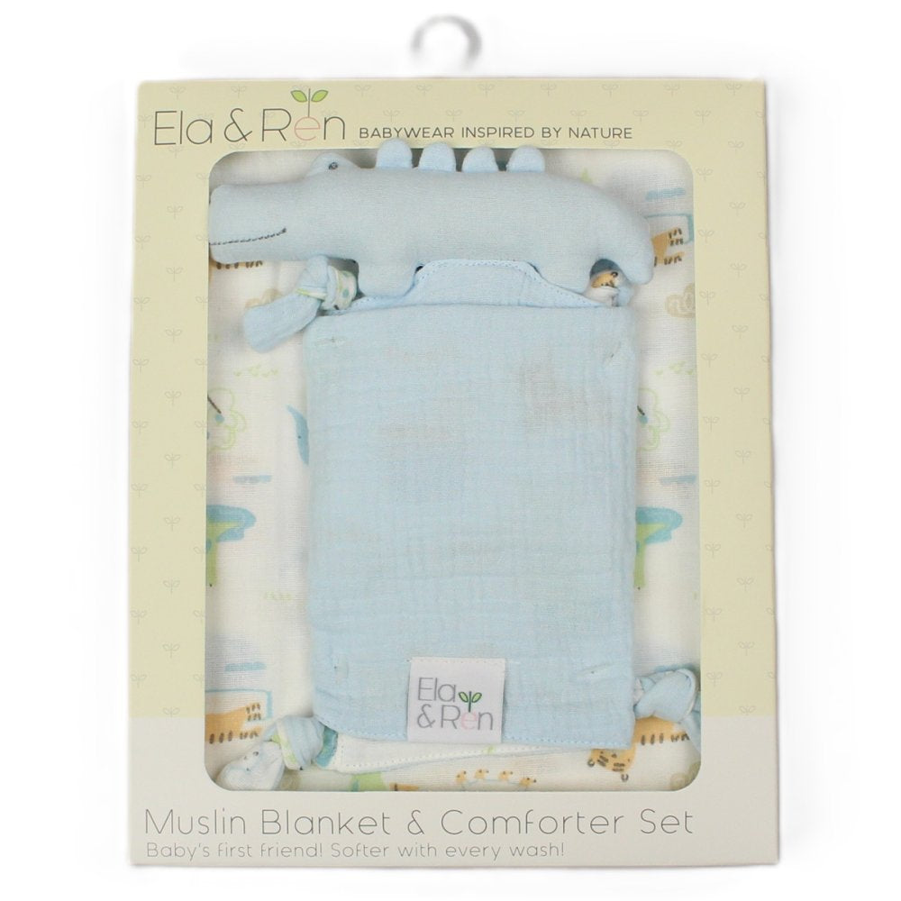 Blue Muslin Blanket & Comforter Gift Box