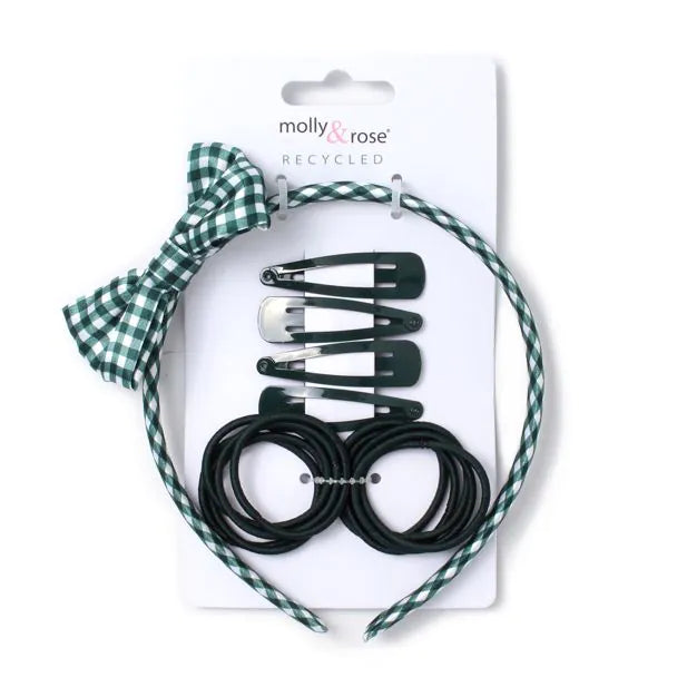 Green Sleepies, Elastics & Gingham Aliceband Set