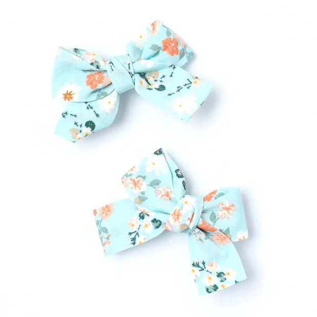 2 Floral Print Bow Clips