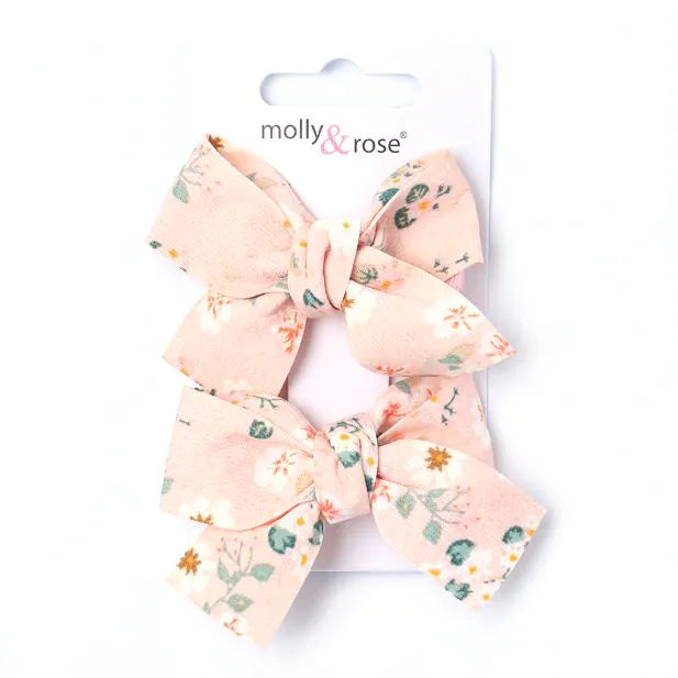 2 Floral Print Bow Clips