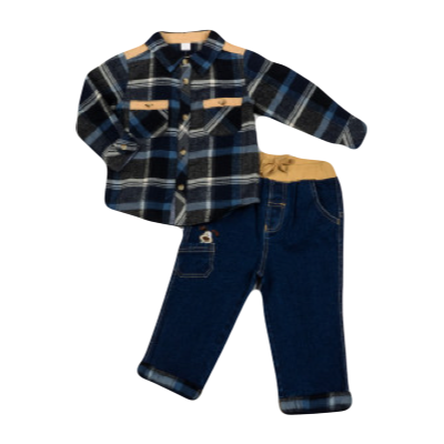 Baby Boys Checked Flannel Shirt & Jeans Outfit