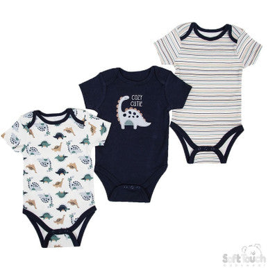 Baby Boys 3 Pack Dinosaur Bodysuits