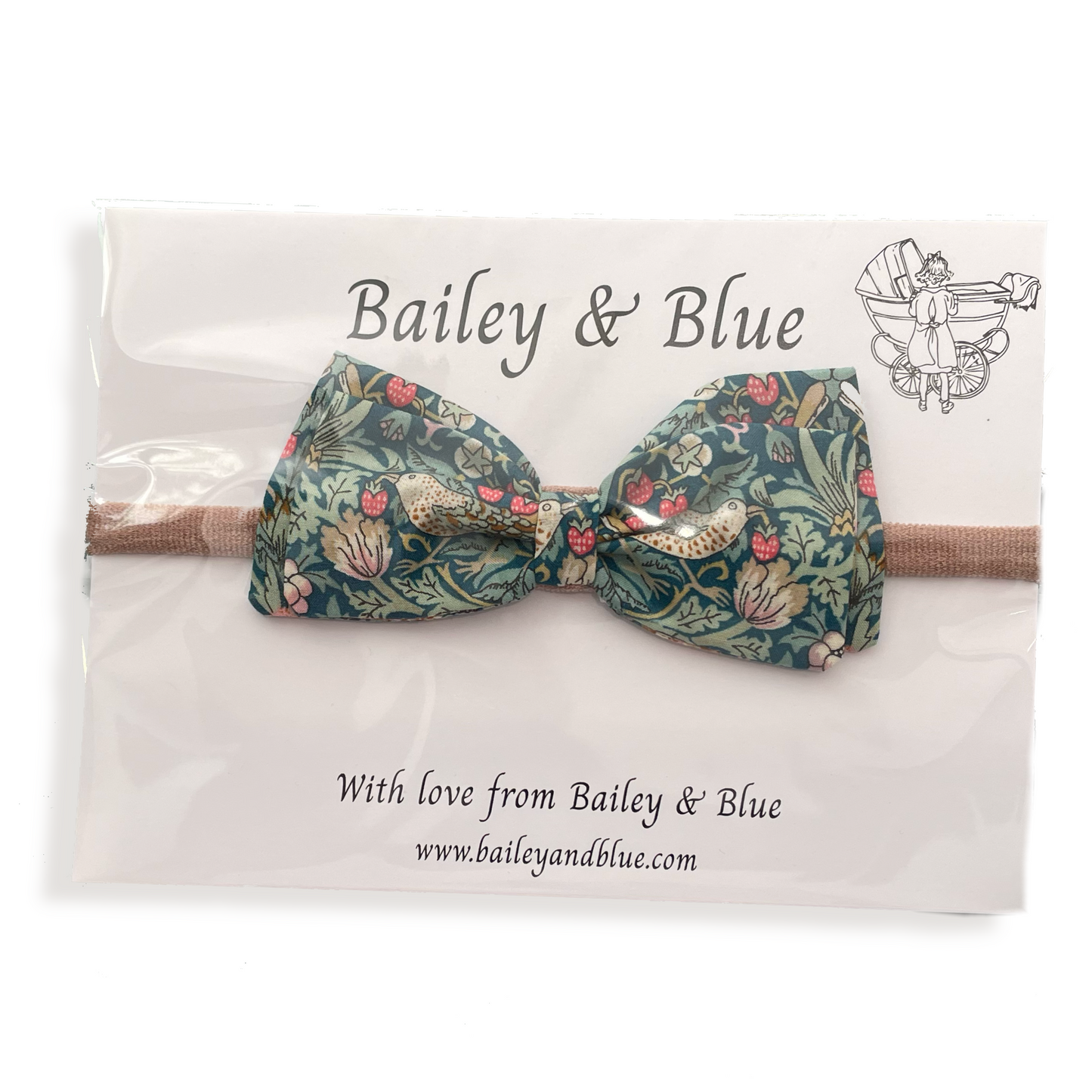 Liberty Strawberry Thief - Teal Large Bow Headband