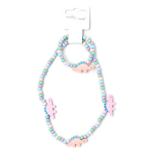 Dinosaur Bead Necklace & Bracelet Set