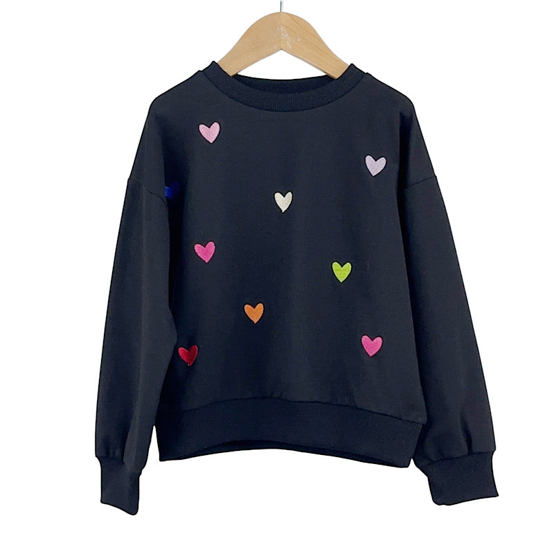 Girls Heart Embroidered Sweatshirt