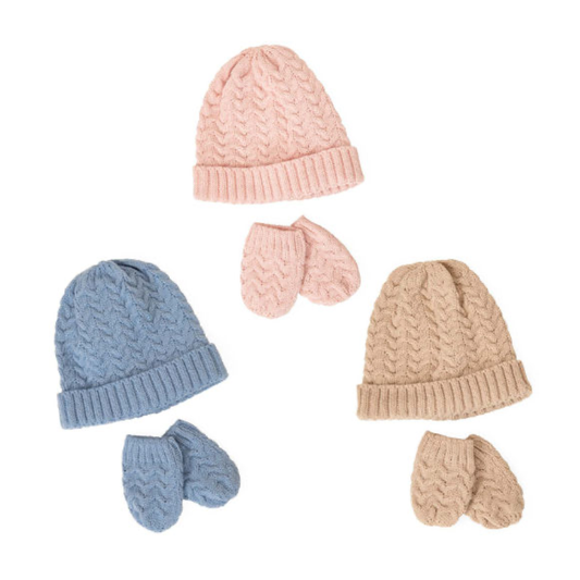 Baby Knitted Hat & Mittens Set