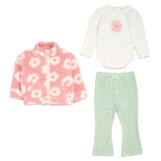 Baby Girls Flower Sherpa Jacket Outfit