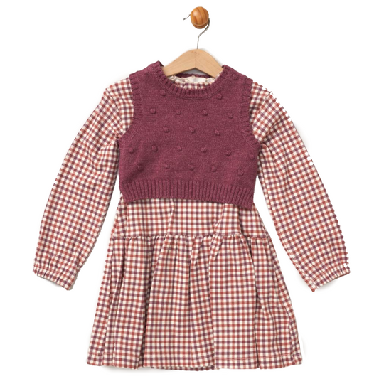 Baby Girls Check Dress & Sweater Vest
