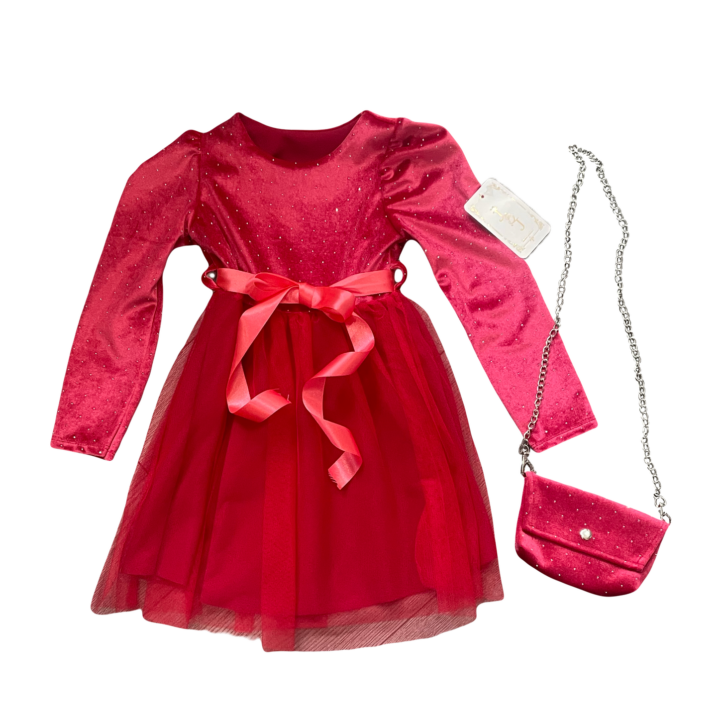 Girls Velvet Tutu Dress & Bag