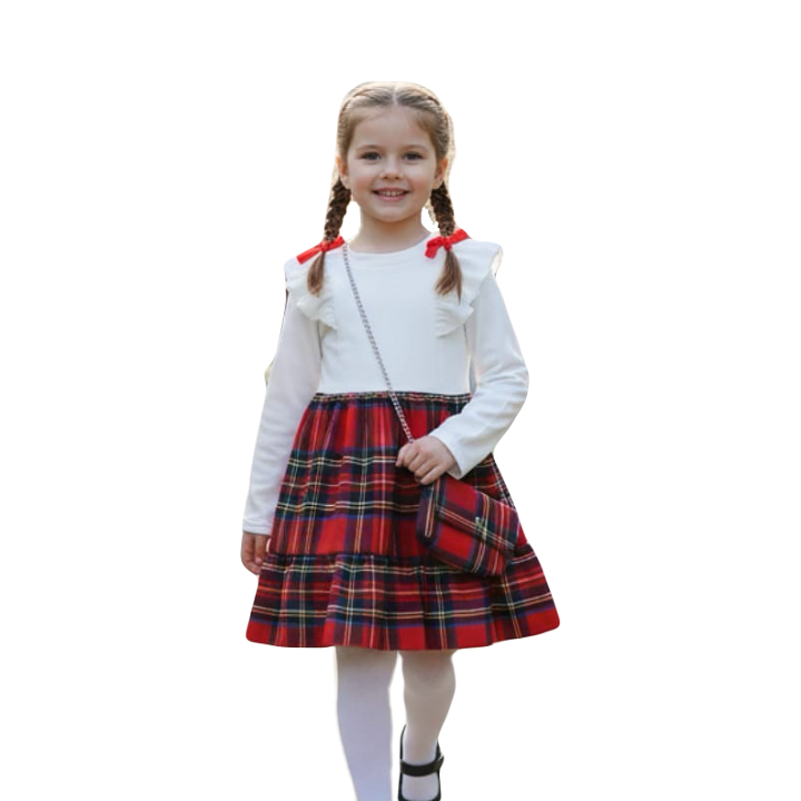 Girls Velvet Tartan Dress