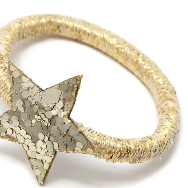 Set Of 4 Gold Glitter Sleepies & 2 Star Elastics