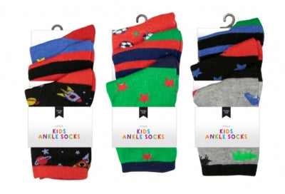 Boys 3 Pack Ankle Socks
