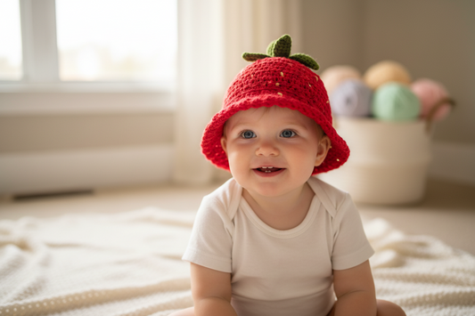Hand crocheted Strawberry Bucket Hat