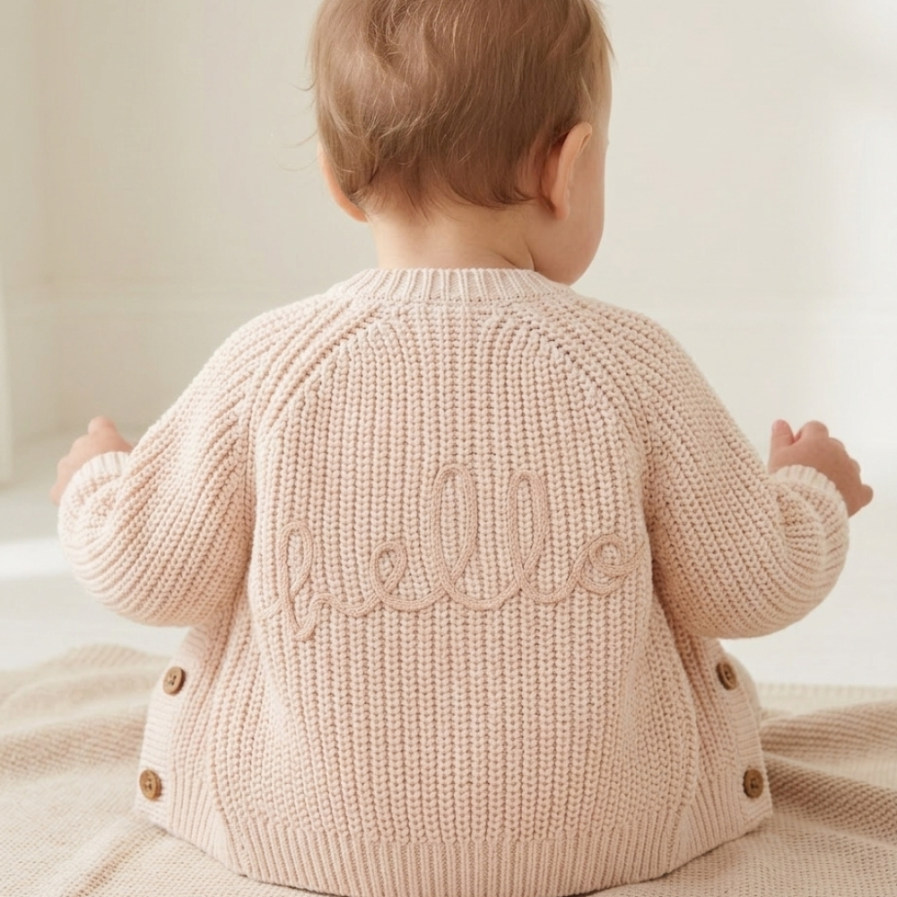 Baby Hello Embroidered Cardigan