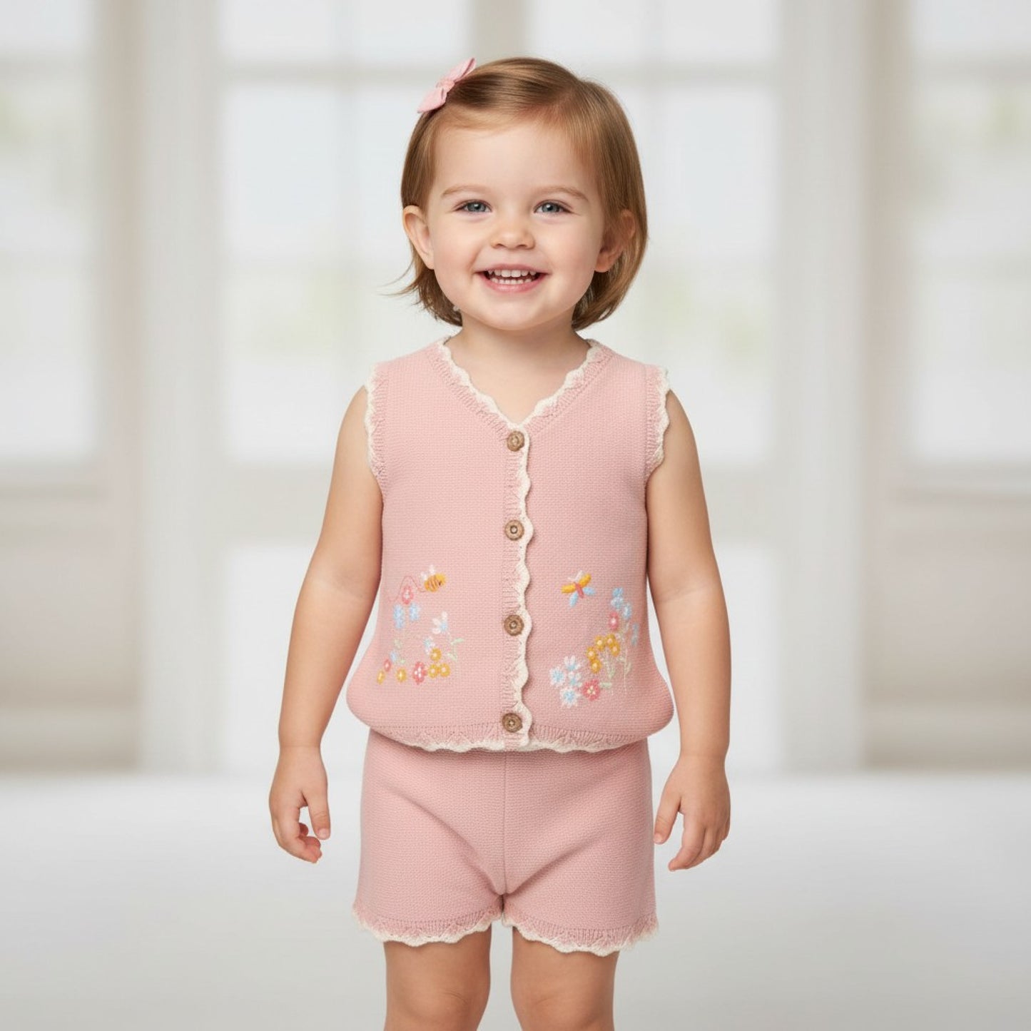 Girls Floral Crochet Top & Shorts Outfit