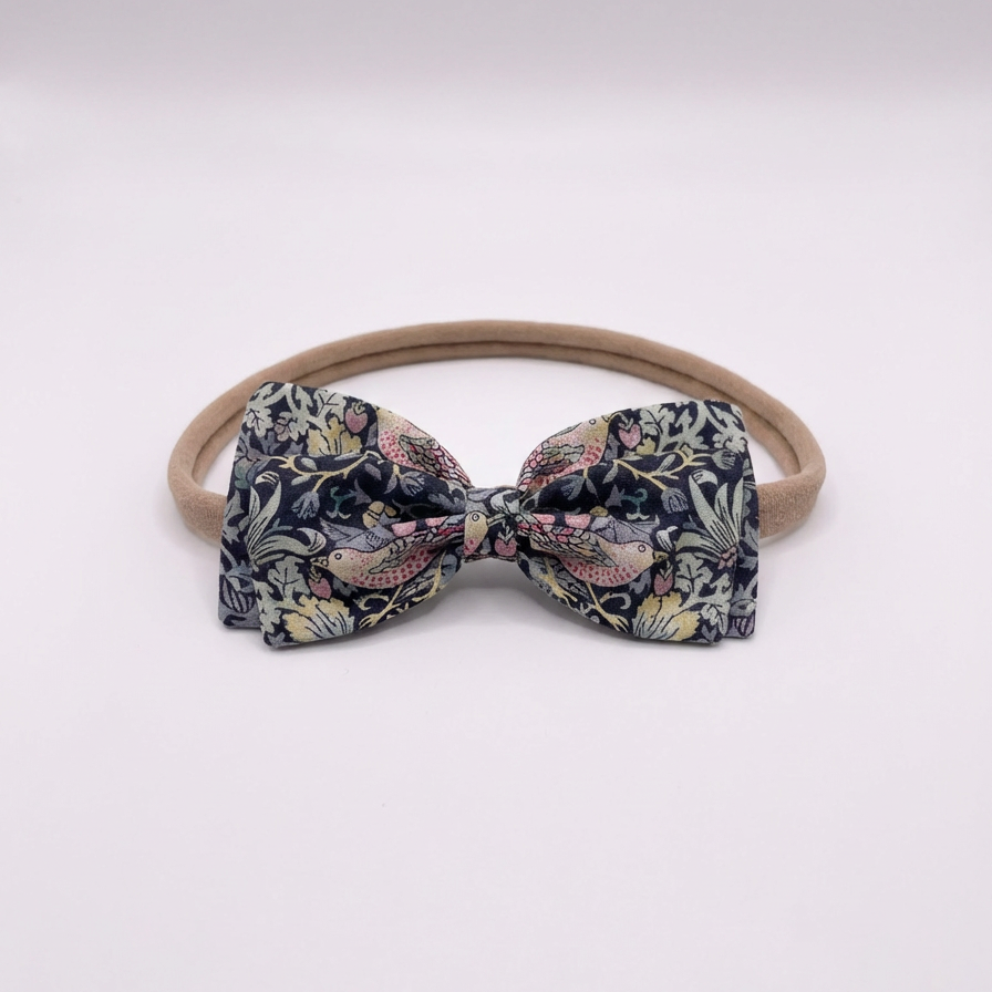 Liberty Strawberry Thief - Navy Large Bow Headband