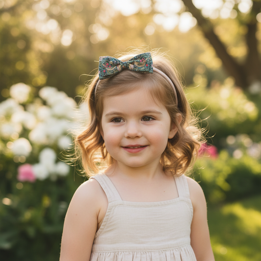 Liberty Strawberry Thief - Teal Large Bow Headband