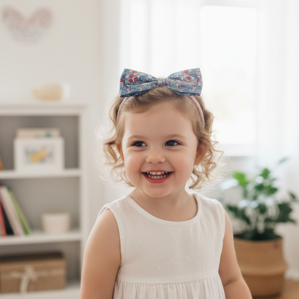 Liberty Strawberry Thief - Blue Large Bow Headband