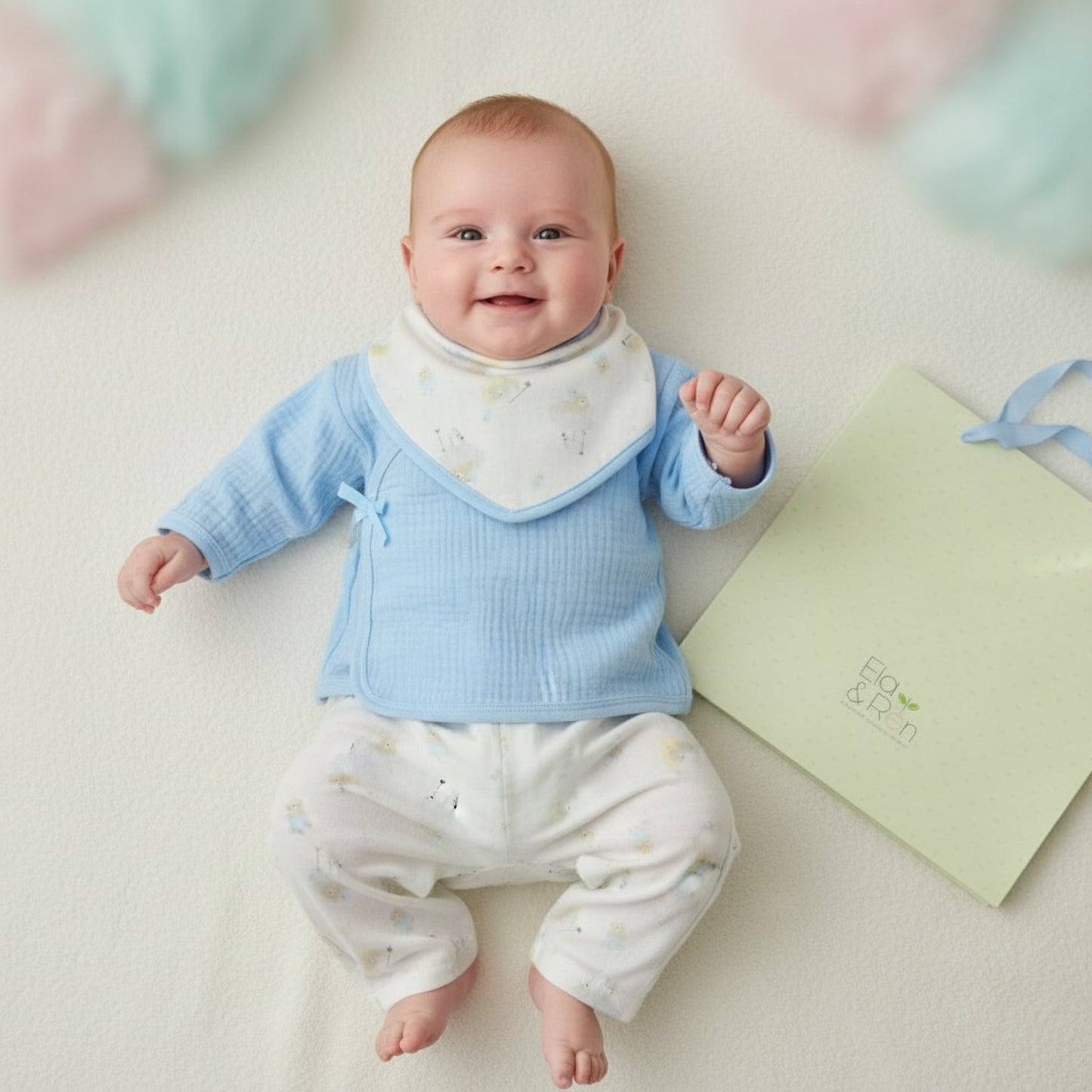 Baby Boys Muslin Top, Trousers, Bib & Gift Bag