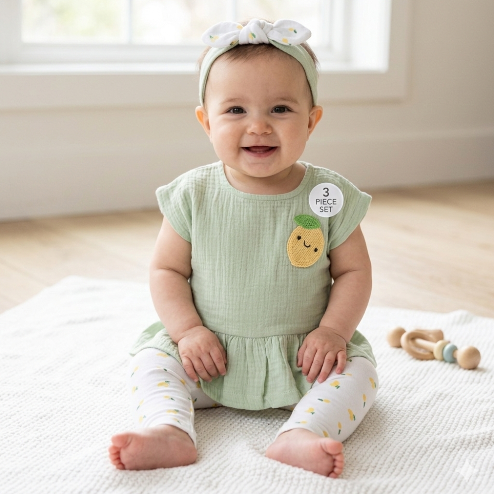 Baby Girls Lemon Outfit with Headband