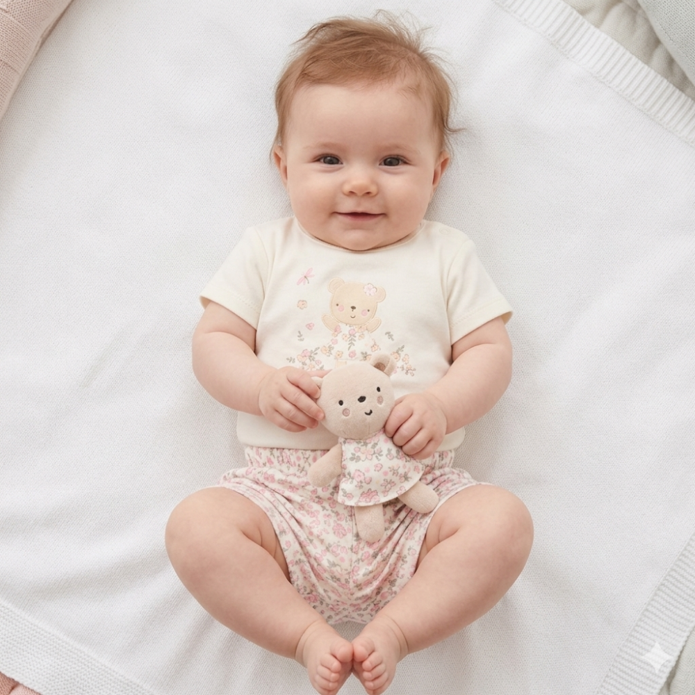 Baby Girls Floral Bear Outfit