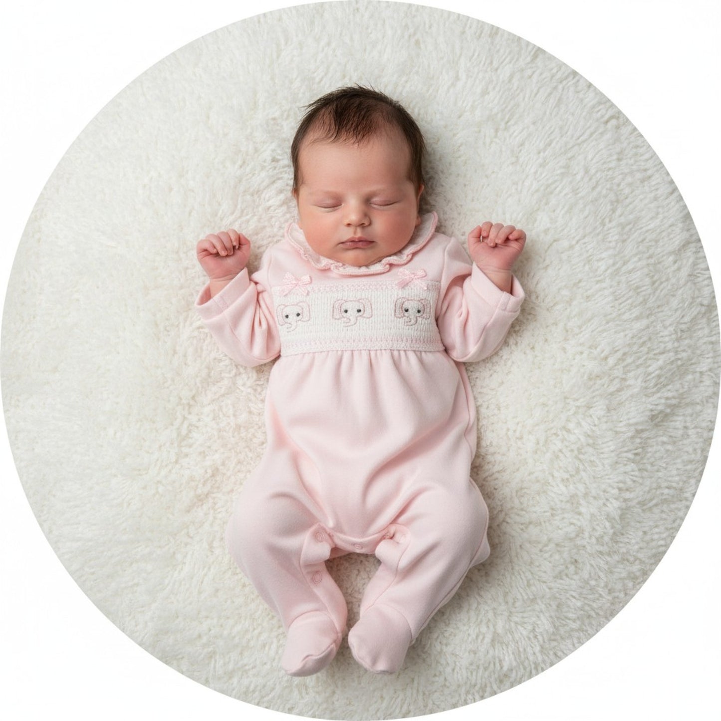 Tiny Baby Elephant Smocked Sleepsuit
