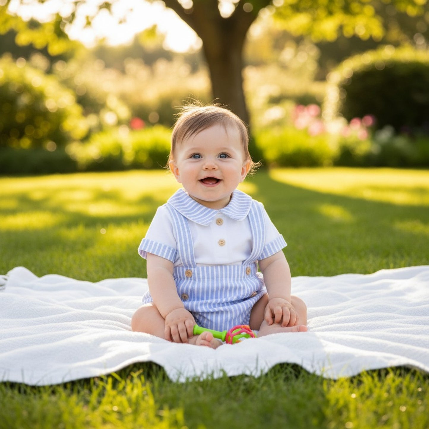Baby Boys Oxford Stripe Dungaree Outfit