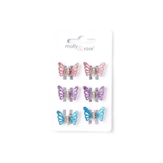 Set Of 6 Glitter Butterfly Mini Clamps