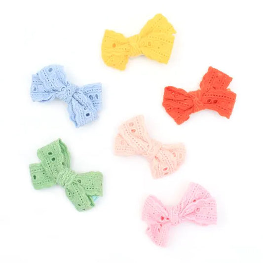 Pair Of 100% Cotton Broderie Anglaise Bow Clips