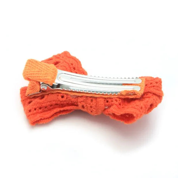 Pair Of 100% Cotton Broderie Anglaise Bow Clips