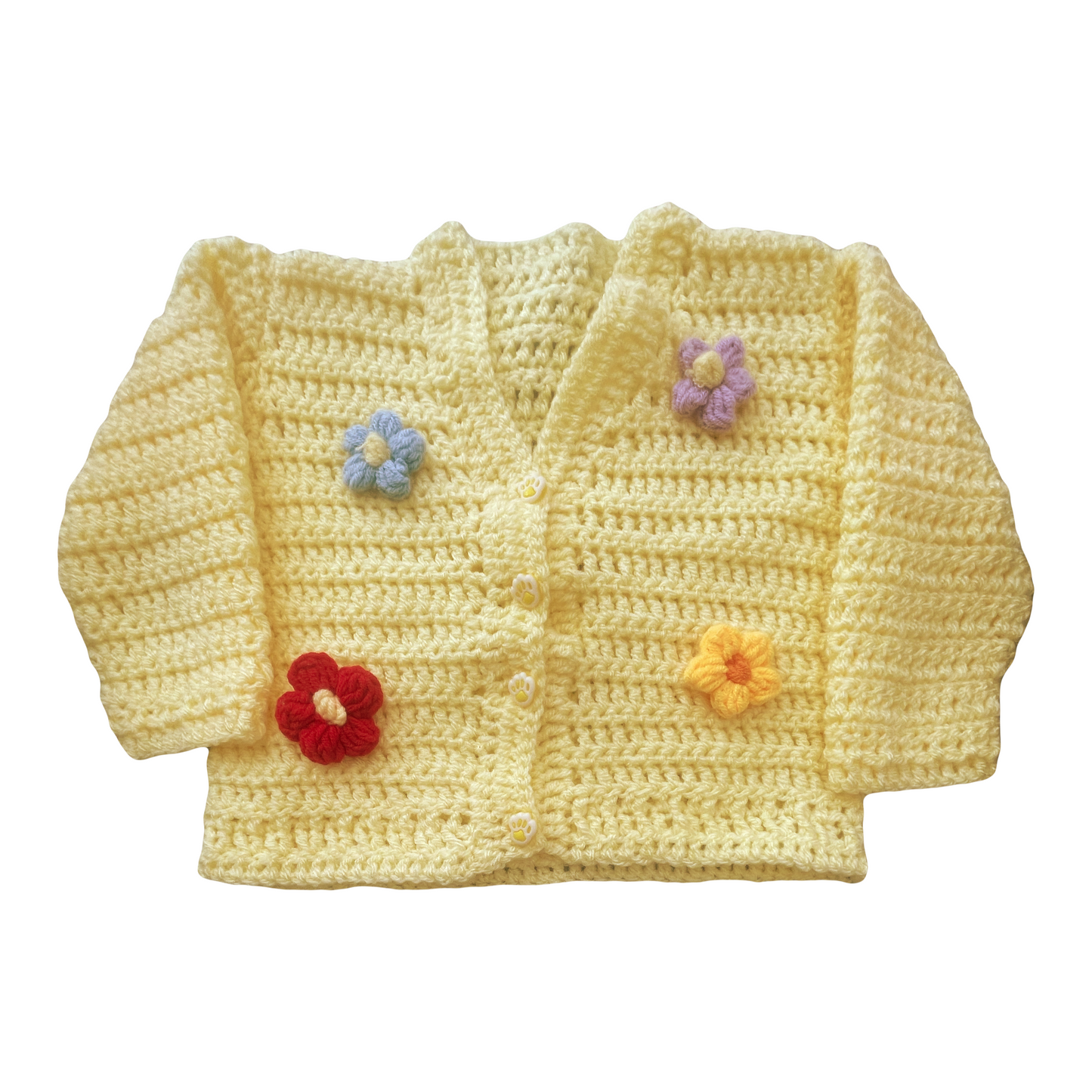 Hand Crocheted Cardigan with 3D Flower Appliqué