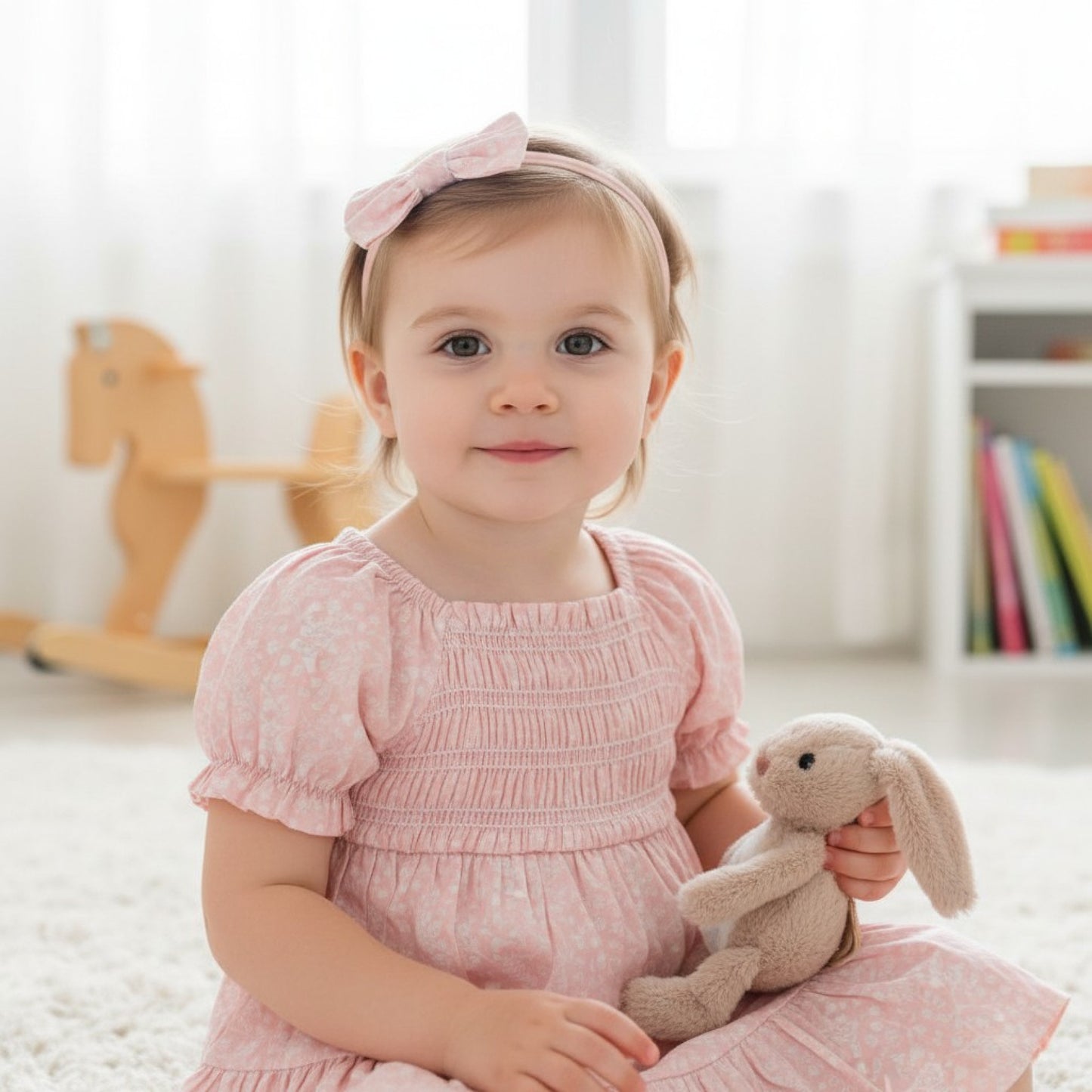 Baby Girls Floral Shirred Dress with Headband
