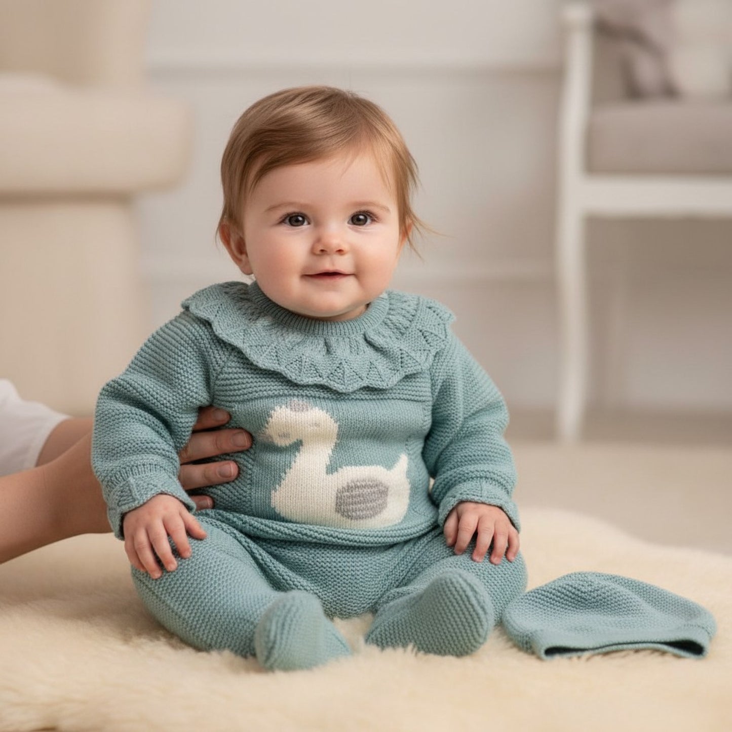 Baby Girls Swan Knitted Outfit with Bonnet