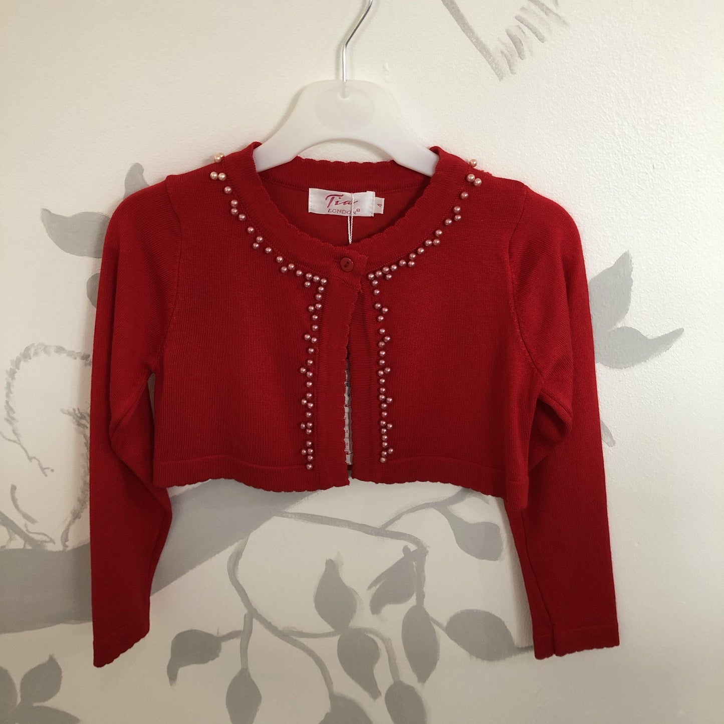 Girls Red Pearl Detail Bolero Cardigan | Oscar & Me | Baby & Children’s Clothing & Accessories