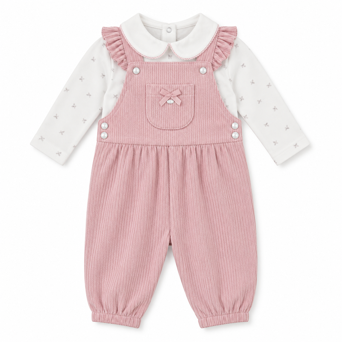 Baby Girls Velour Ribbed Dungarees Outfit