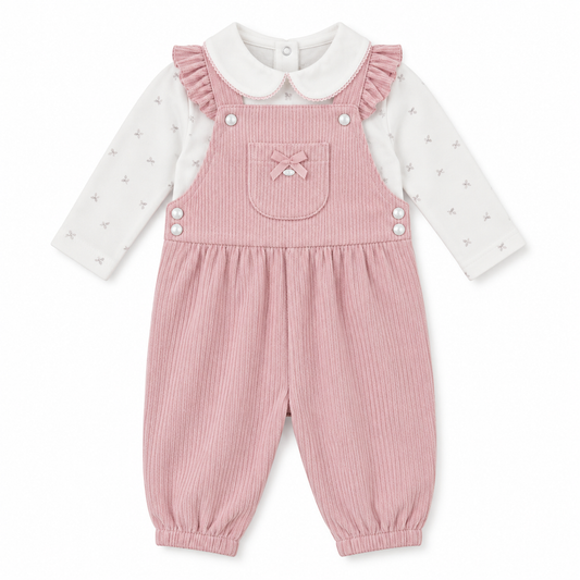 Baby Girls Velour Ribbed Dungarees Outfit