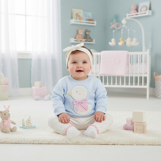 Baby Girls Quilted Duck Outfit with Headband