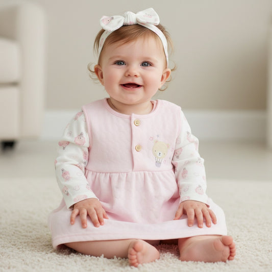 Baby Girls Quilted Dress with Headband