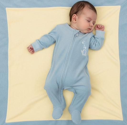 Baby Boys Zip Velour Sleepsuit