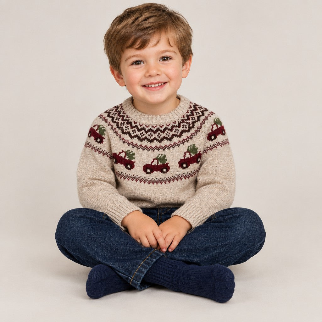 Boys Car Fairisle Jumper & Jeans Outfit
