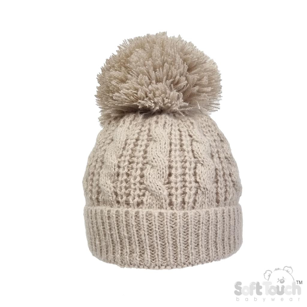 Beige Cable Knit Bobble Hat