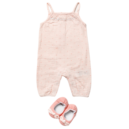 Baby Girls Muslin Dungaree & Shoes