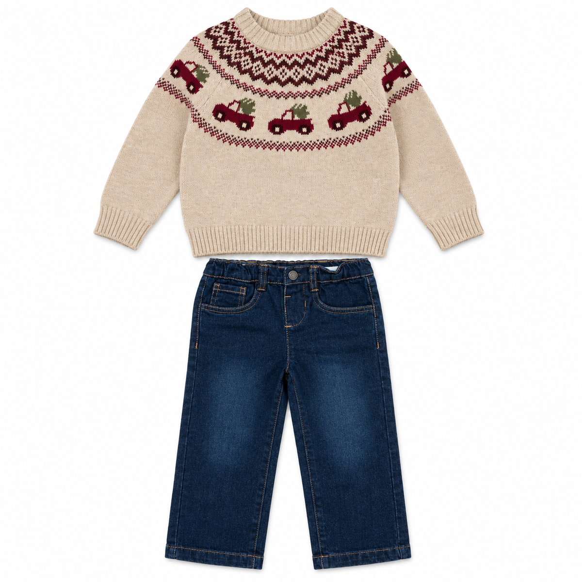 Boys Car Fairisle Jumper & Jeans Outfit