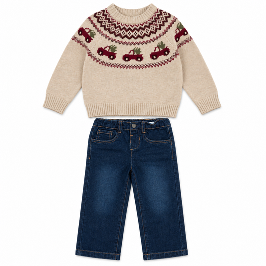 Boys Car Fairisle Jumper & Jeans Outfit